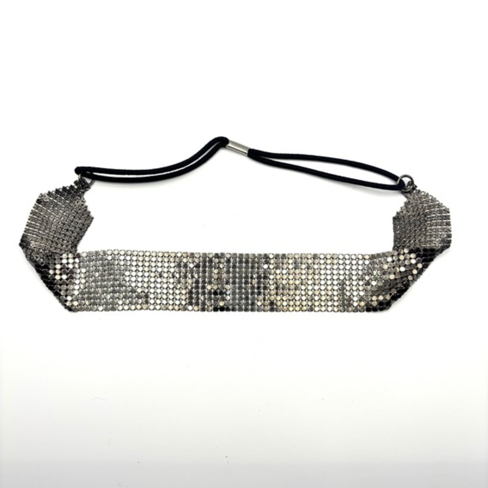 Vintage Goody Silver Metal Mesh Elastic Headband Glam‎ Rock Retro 80s